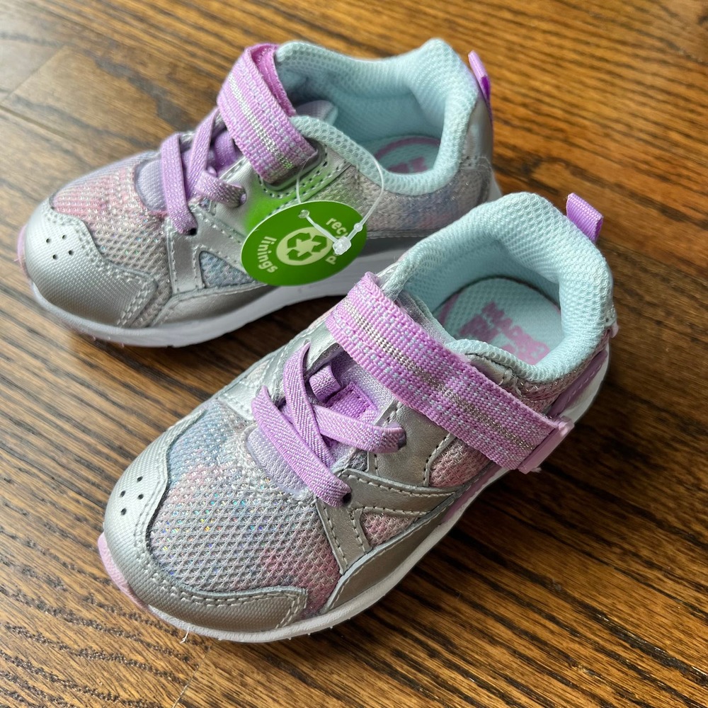 New Stride Rite Girl's Made2Play Journey 2 Velcro Silver Sneakers - 6.5 Wide